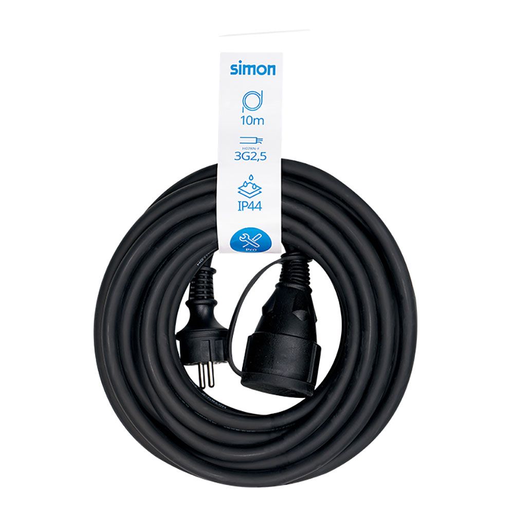 Prolongador profissional 10 m, IP44 H07RN-F 3 g 2,5 mm², 1 tomada com tampa, 16 a 250 v~, preto