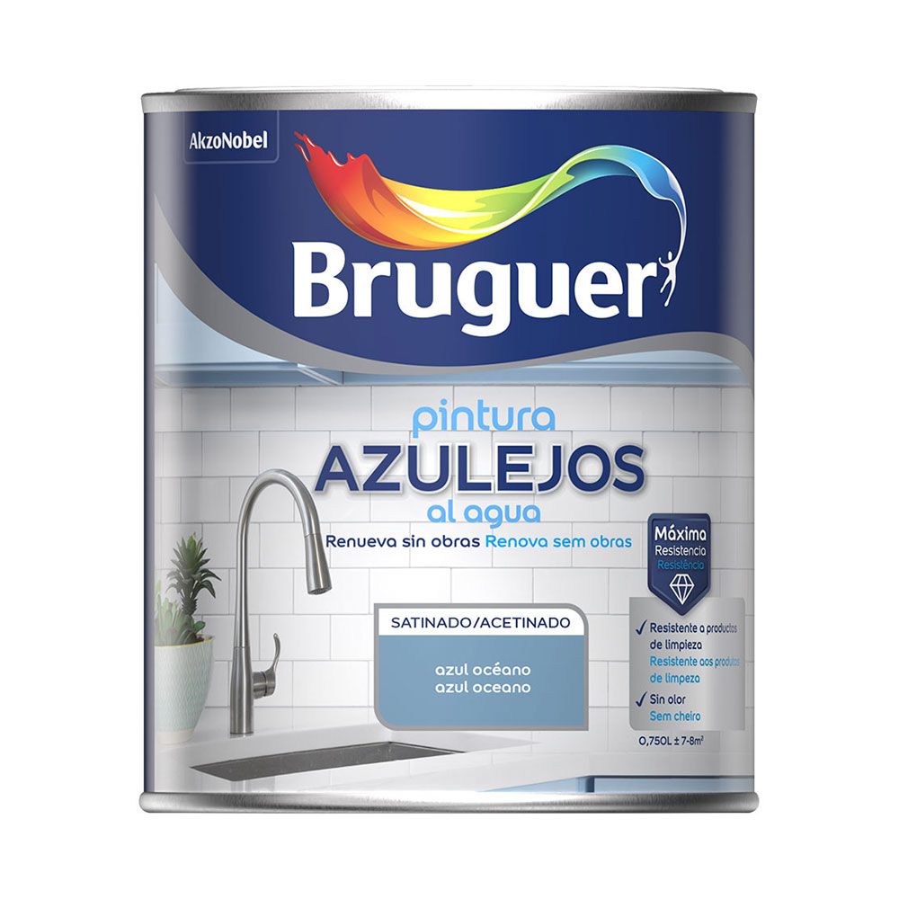 Tinta para azulejos (parede) à base de água azul oceano acetinado 750 ml
