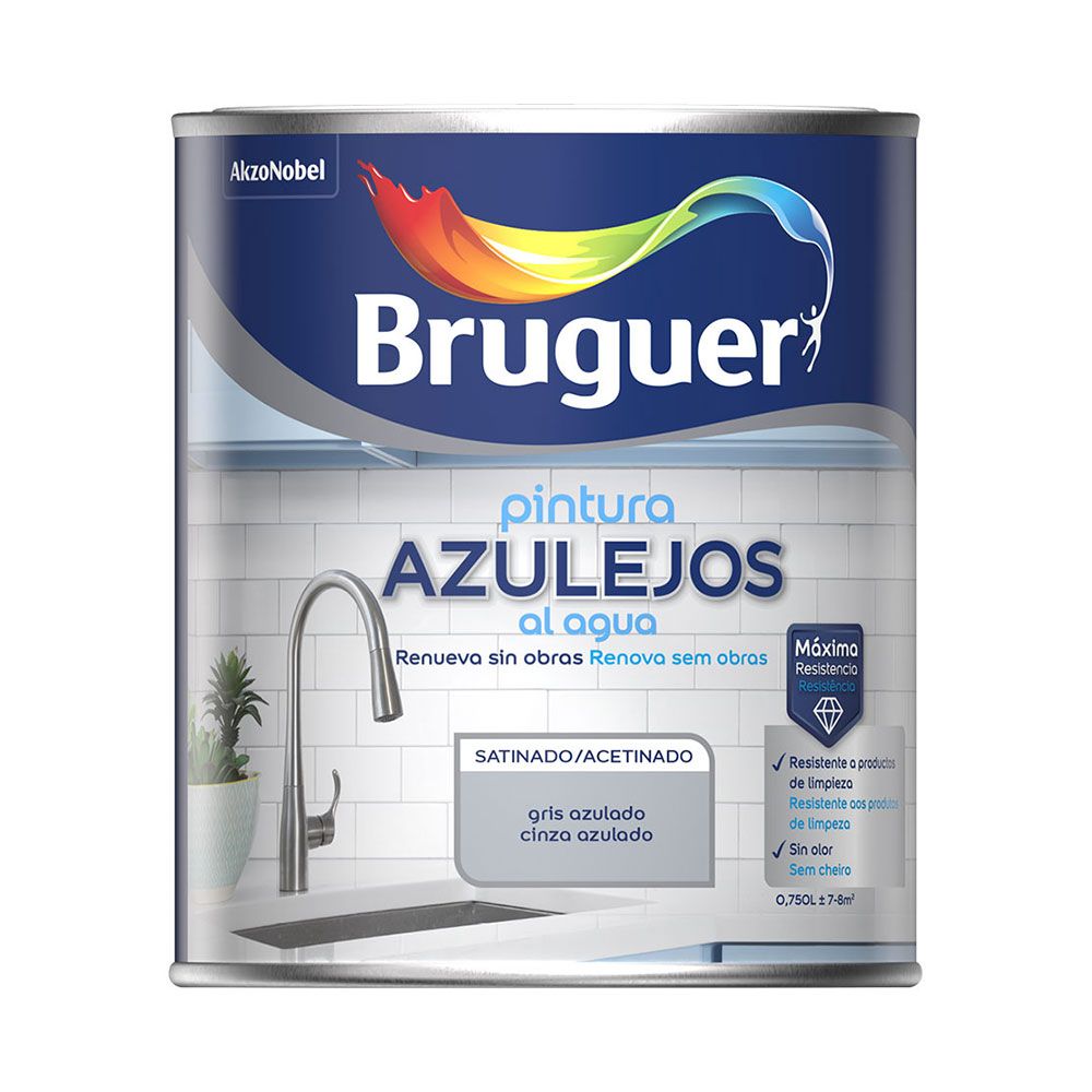 Tinta aquosa acetinada azul acinzentada para azulejos (parede) 750 ml