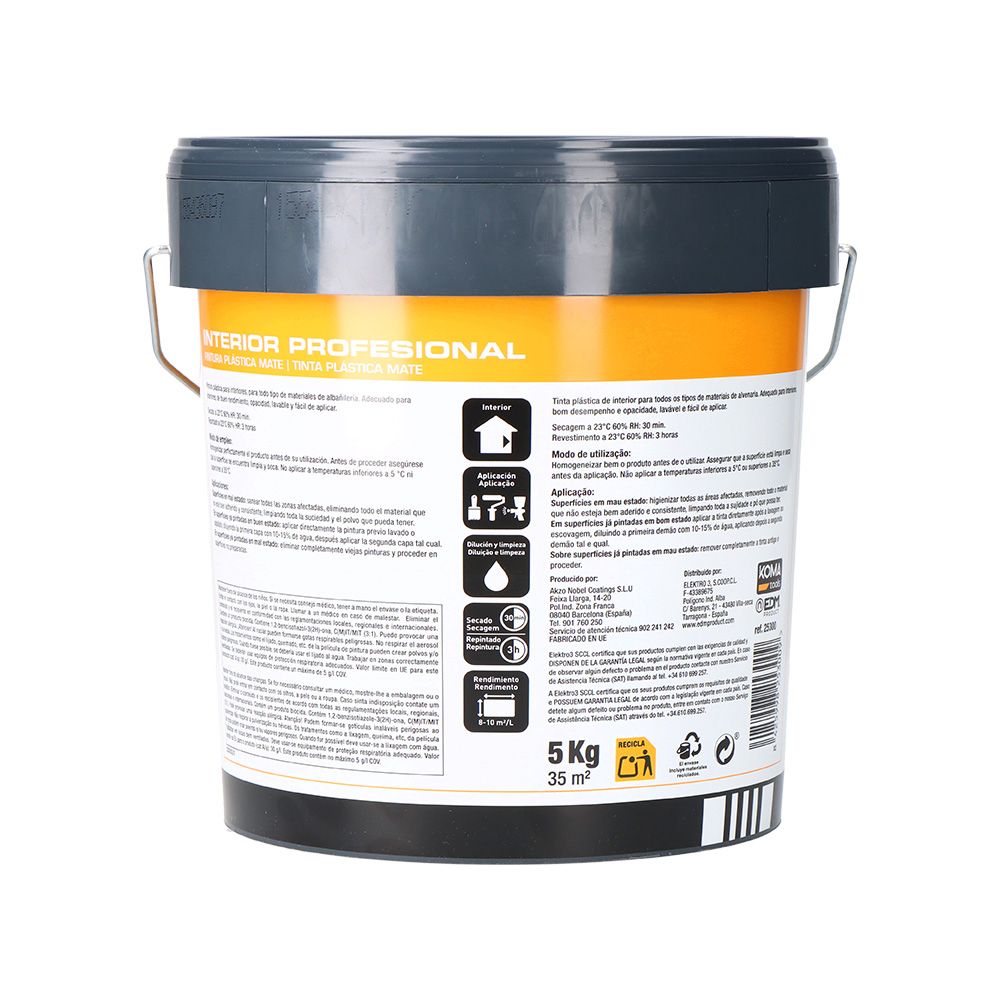 Tinta plástica vinílica interior branca fosco 5 kg - Image 2