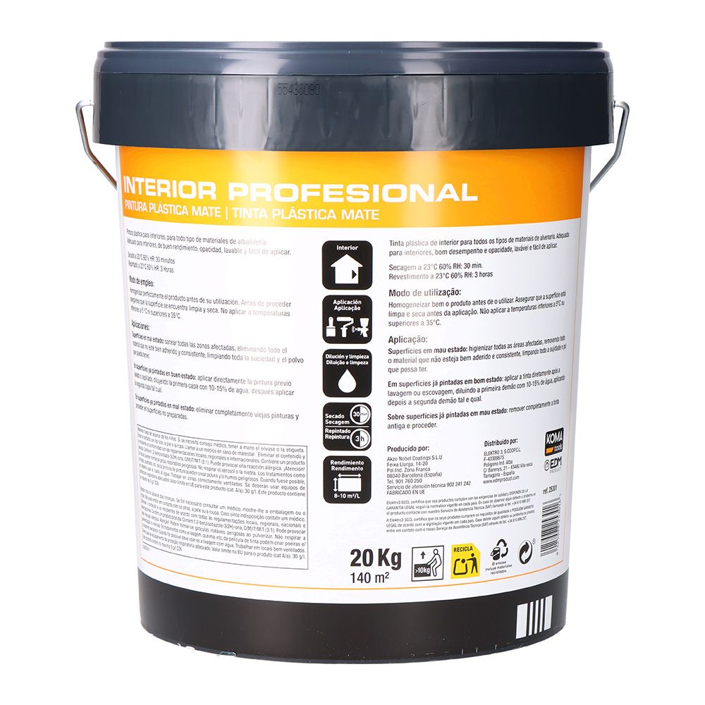 Tinta plástica vinílica interior branca fosco 20 kg - Image 2