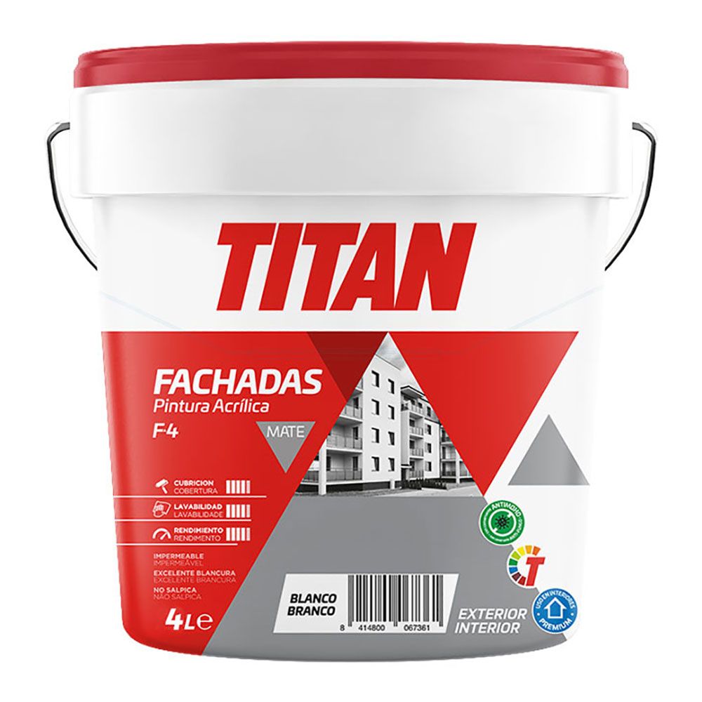 TITAN Tinta plástica estireno acrílica interior/exterior para fachadas brancas mate 4 l