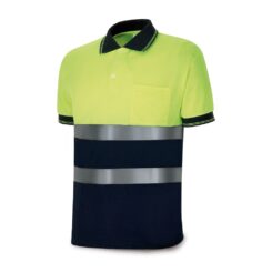 Polo amarelo fluorescente / azul marinho, manga curta alta visibilidade, XXL