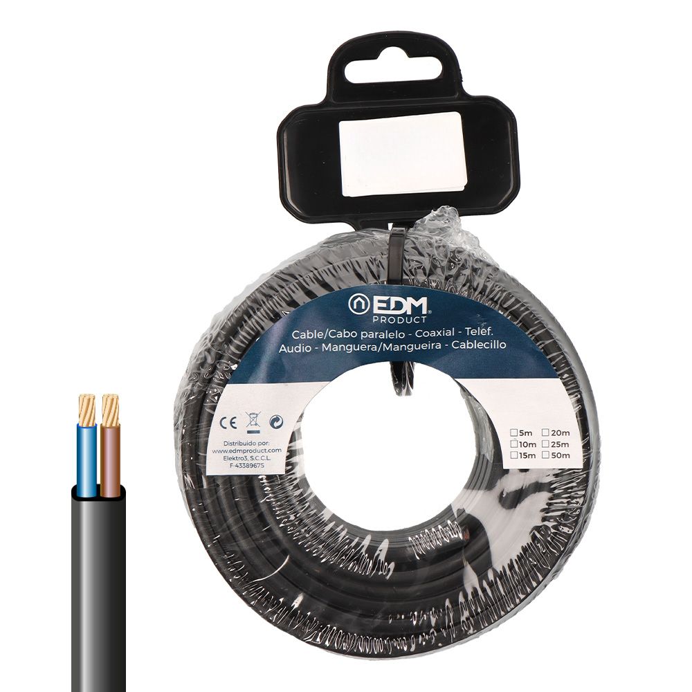 Carretel de cabo paralelo plano VVK(H2) 06/1KV 2 x 2,50 mm² preto, 25 m