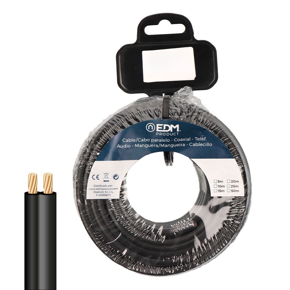 Cabo paralelo 2x0,75mm² preto 15m.