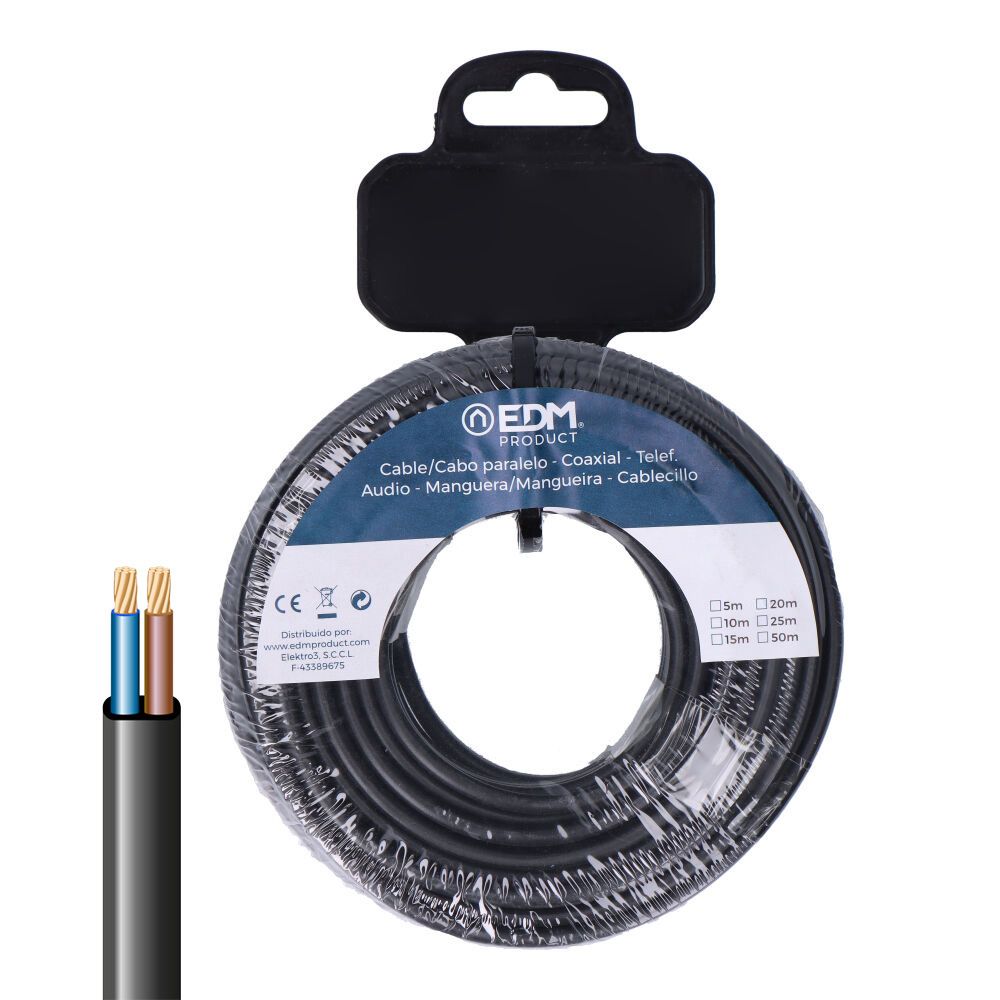 Rolo de cabo paralelo H03VV-F 2 x 0,75 mm² preto, 10m