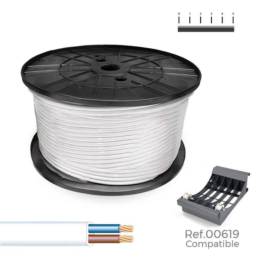 Cabo paralelo H05VVH2-F 2 x 1,00 mm² branca, 500 m. (bobine grande)