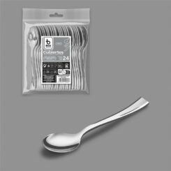Colher de degustação reutilizável, COR prateada, 10 cm, 24 UDS