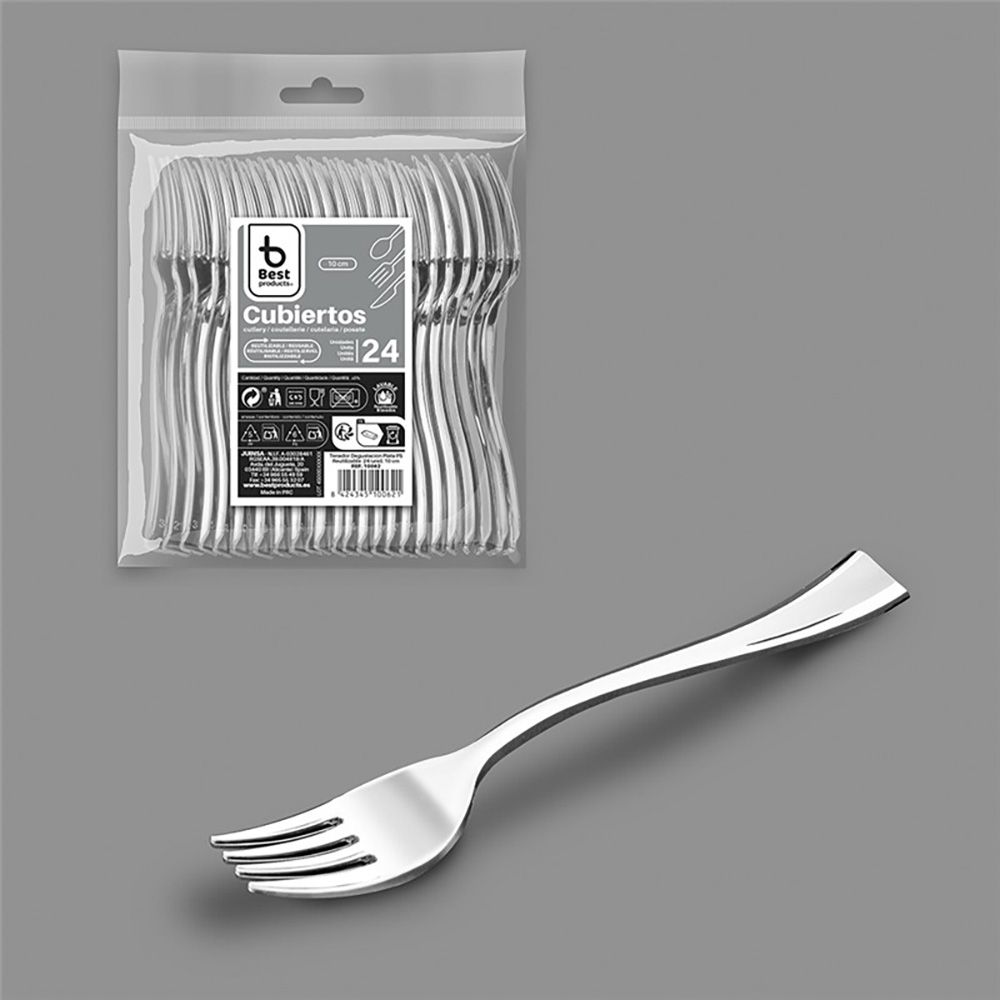 Garfo de degustação reutilizável, COR prateada, 10 cm, 24 UDS