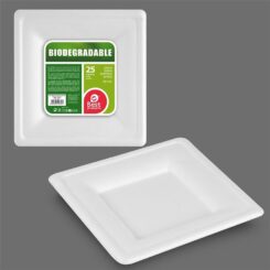 Pratos quadrados de papelão branco, 20 cm, 25 UDS