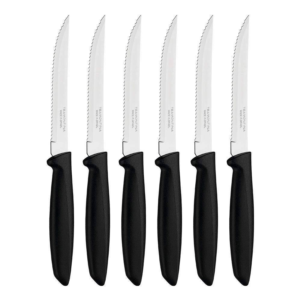 Facas serrilhadas para carne, plenus, preto, 6 unidades