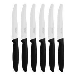 Facas serrilhadas para carne ponta redonda, plenus, preto, 6 uniades