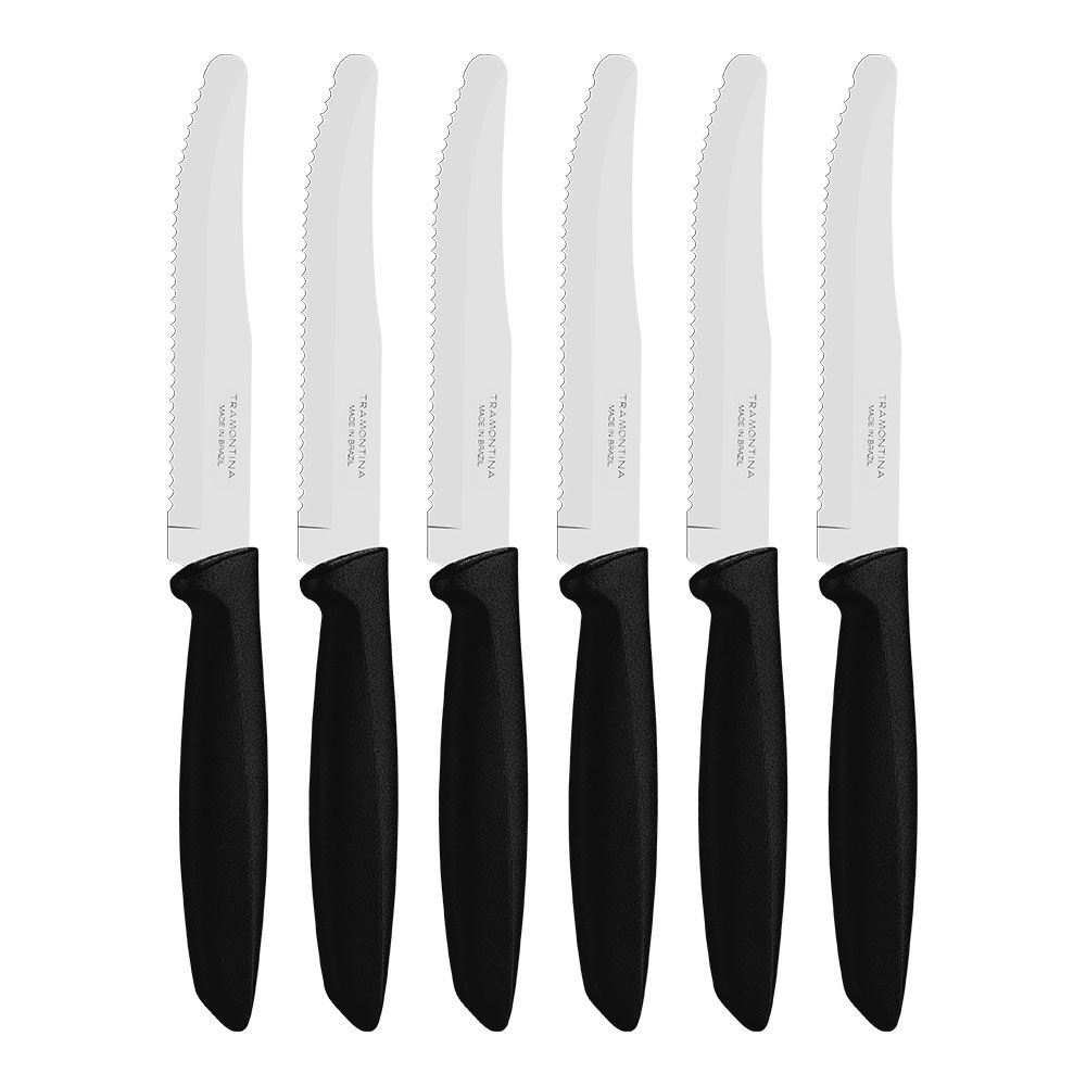 Facas serrilhadas para carne ponta redonda, plenus, preto, 6 uniades