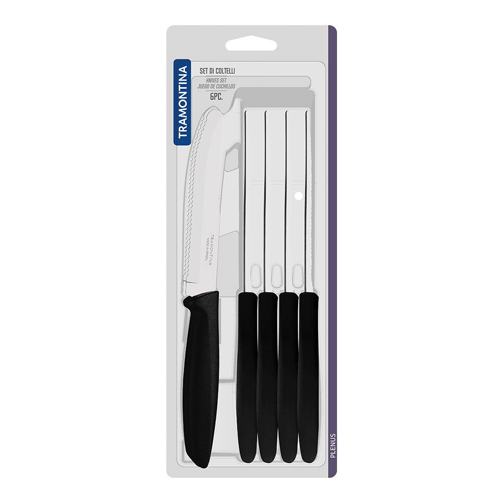Facas serrilhadas para carne ponta redonda, plenus, preto, 6 uniades - Image 2