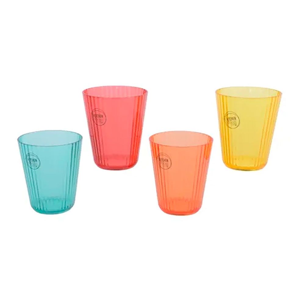 Copo reutilizável de riscas em relevo 300 ml, Ø8,5 x 10 cm, cores sortidas, 4 UDS