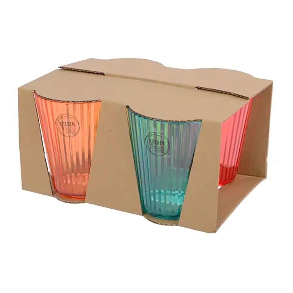 Copo reutilizável de riscas em relevo 300 ml, Ø8,5 x 10 cm, cores sortidas, 4 UDS - Image 2
