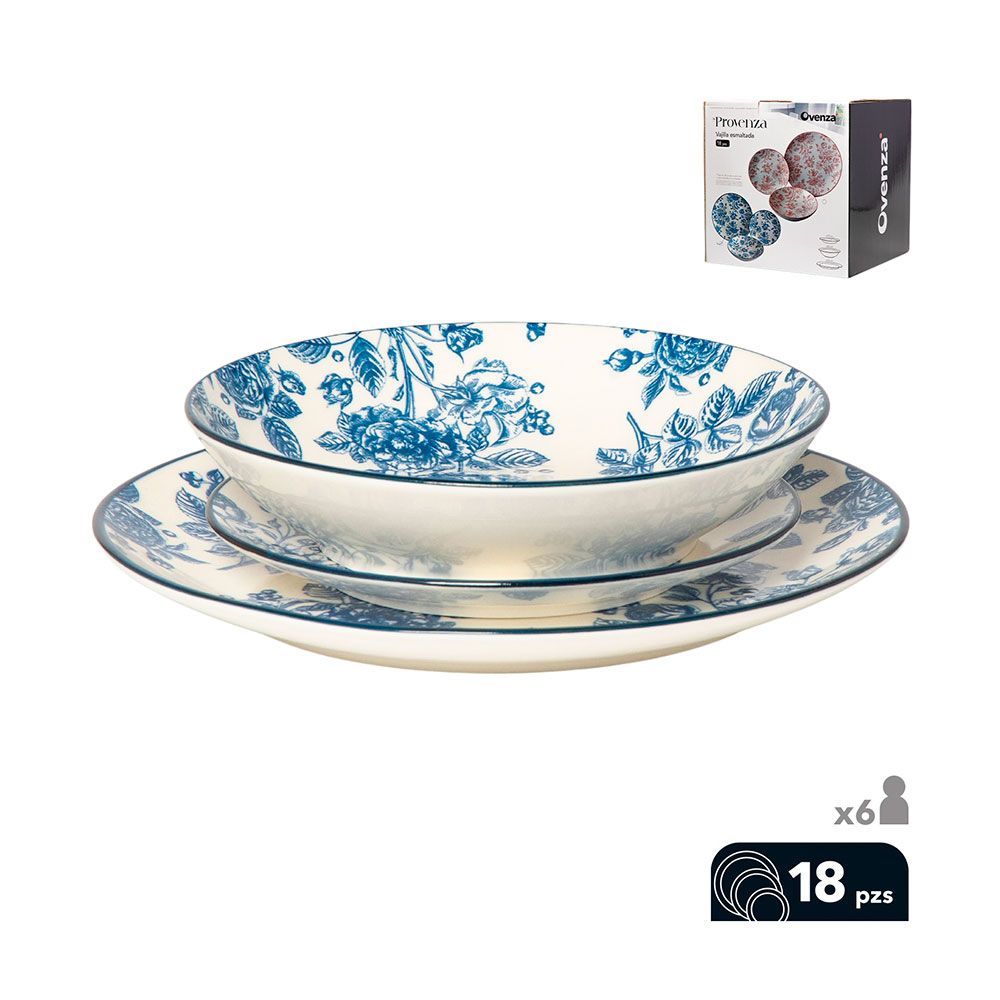 Serviço de loiça de 18 peças, modelo provenza azul