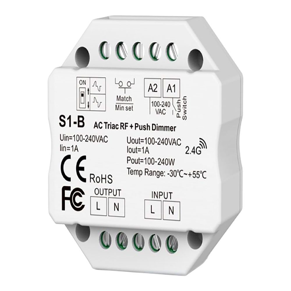 Regulador RF triac pastilha, todo o tipo de luminárias, 1,5 a, 100 - 360 W, 100 - 240 V, Ø52 x 26 mm