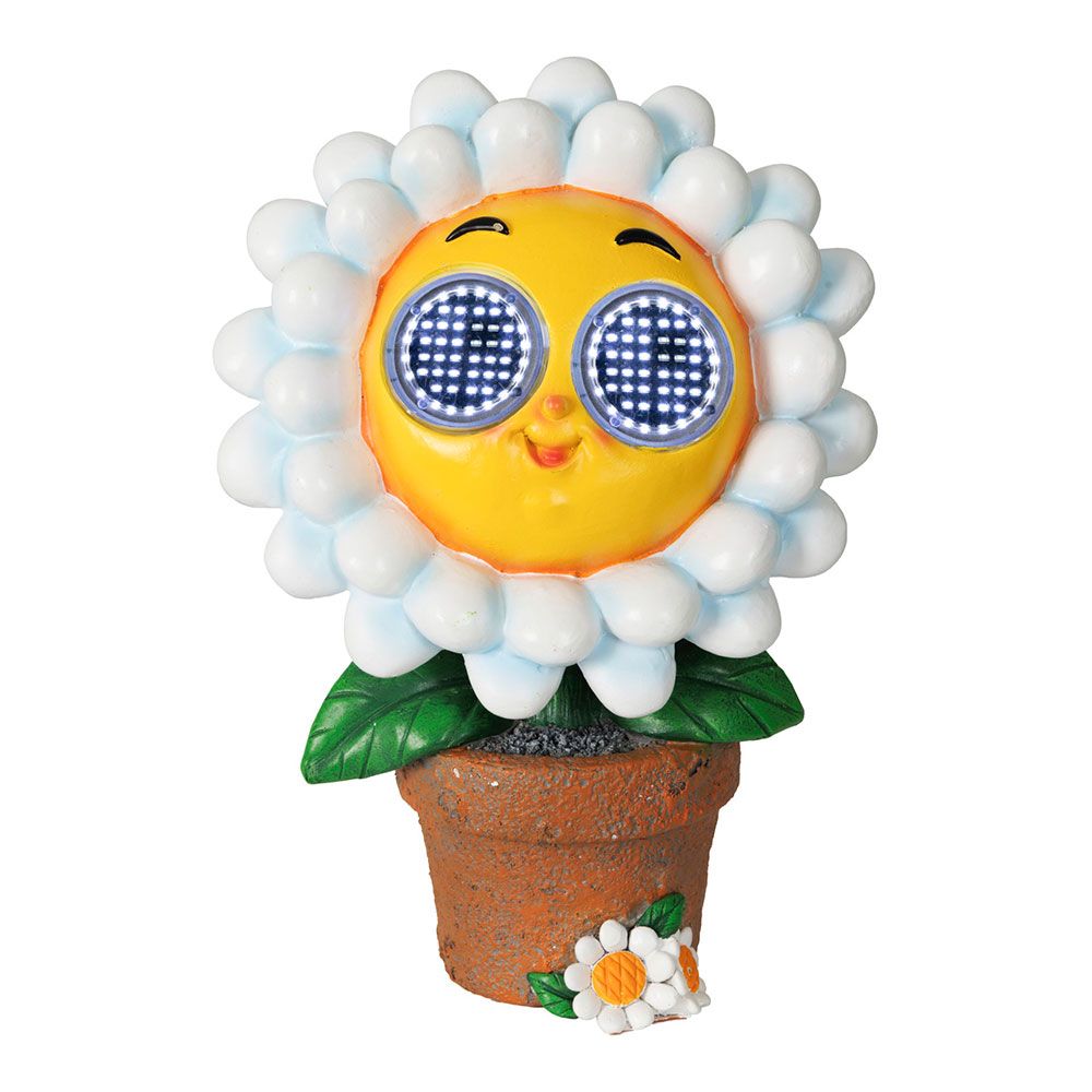 Figura solar margarida branco / amarelo, 15,5 x 10,5 x 22 cm