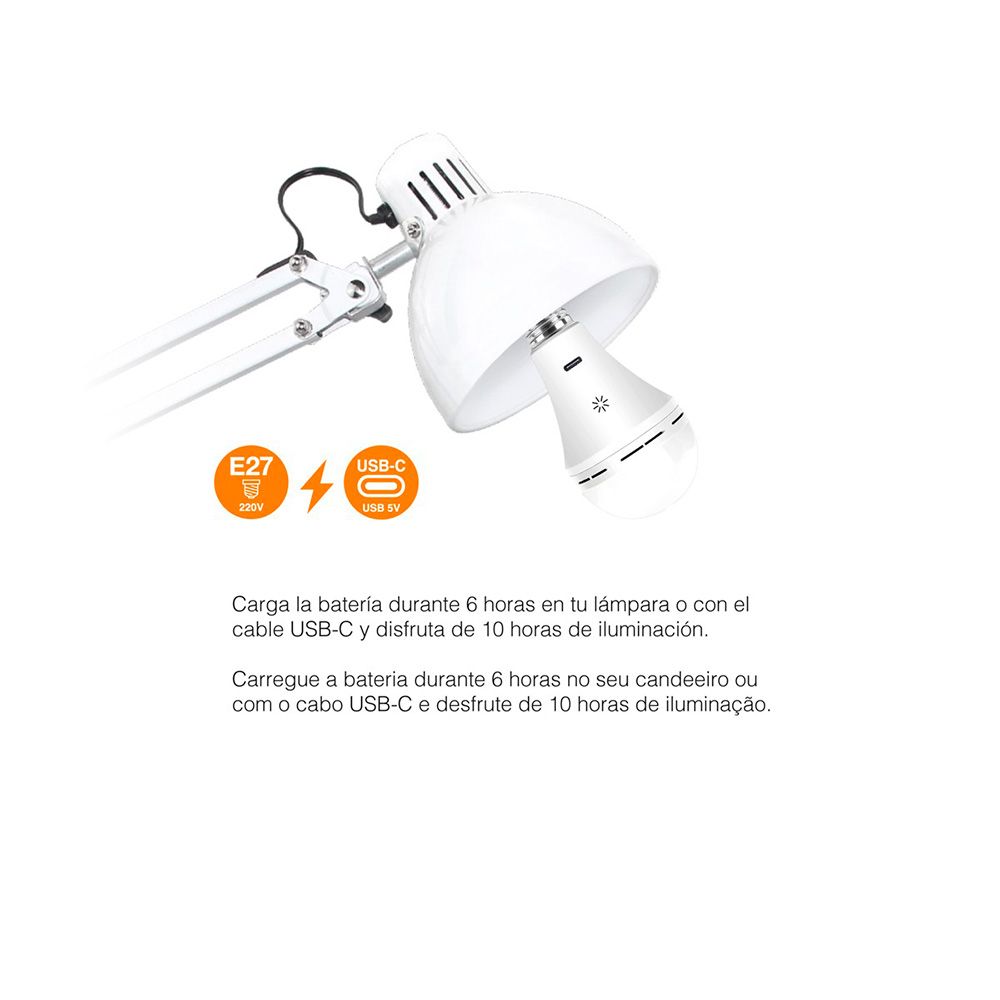 Lâmpada LED, recarregável USB, E27, 6 W, 3CCT, dimmable, 500 LM - Image 3