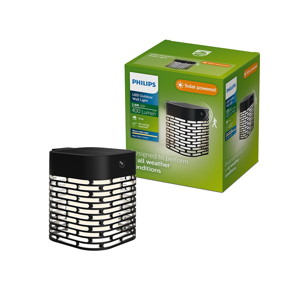 Aplique solar led hara negro 3,8 w, 400/10 lm, 2700 k