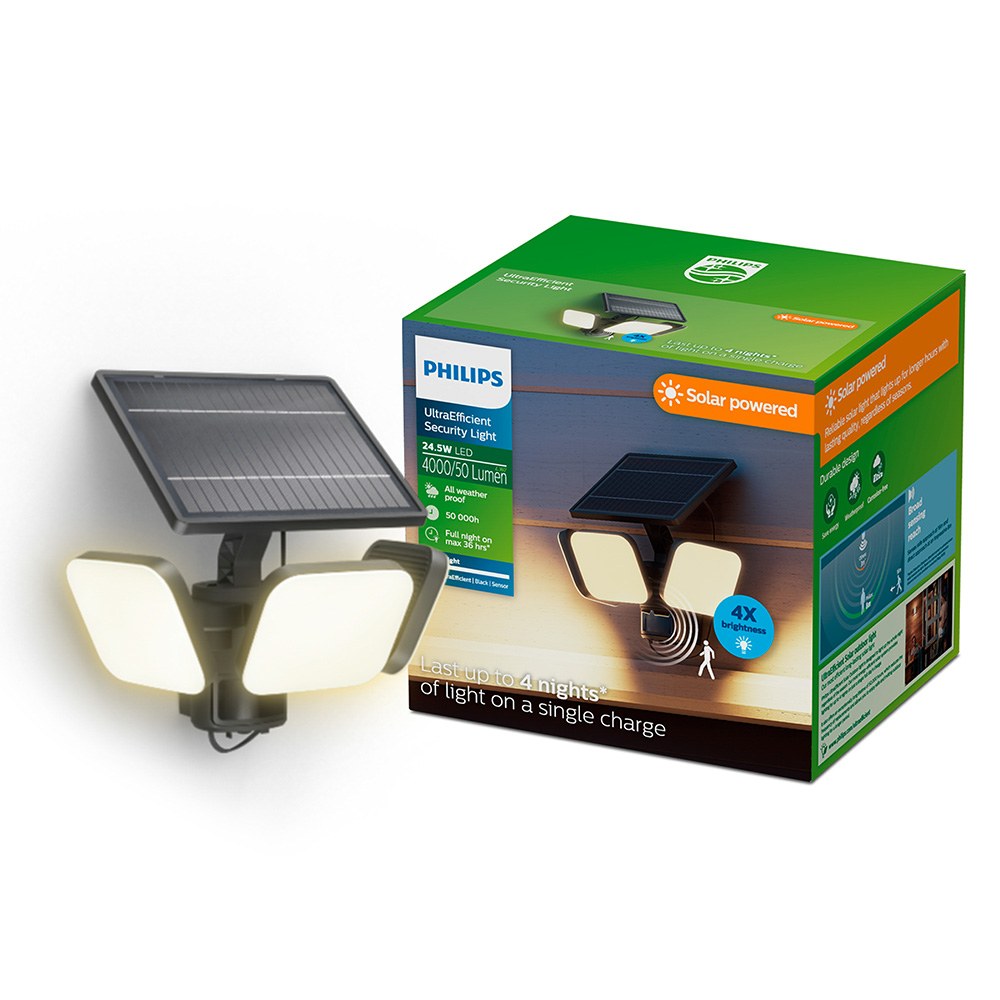 Luz de segurança solar Zyren preta, 24,5 w, 4000/50 im, 3000 k