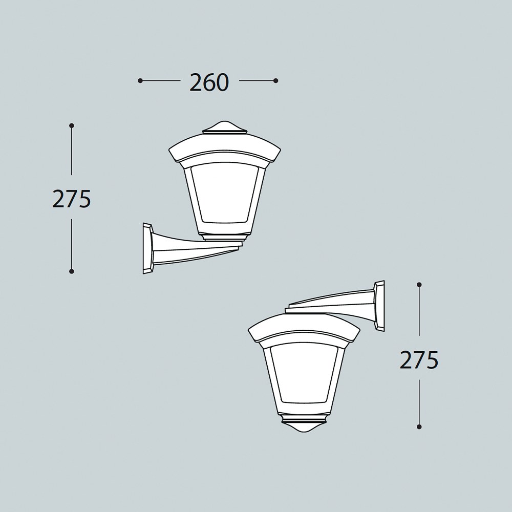 Lanterna de parede com braço Nardo/Giampy, transparente, E27, preta, 210 x 270 IP55, fabricada em resina resistente aos raios UV, anticorrosão e antiferrugem. Inclui elementos de fixação. 210x270x315mm - Image 3