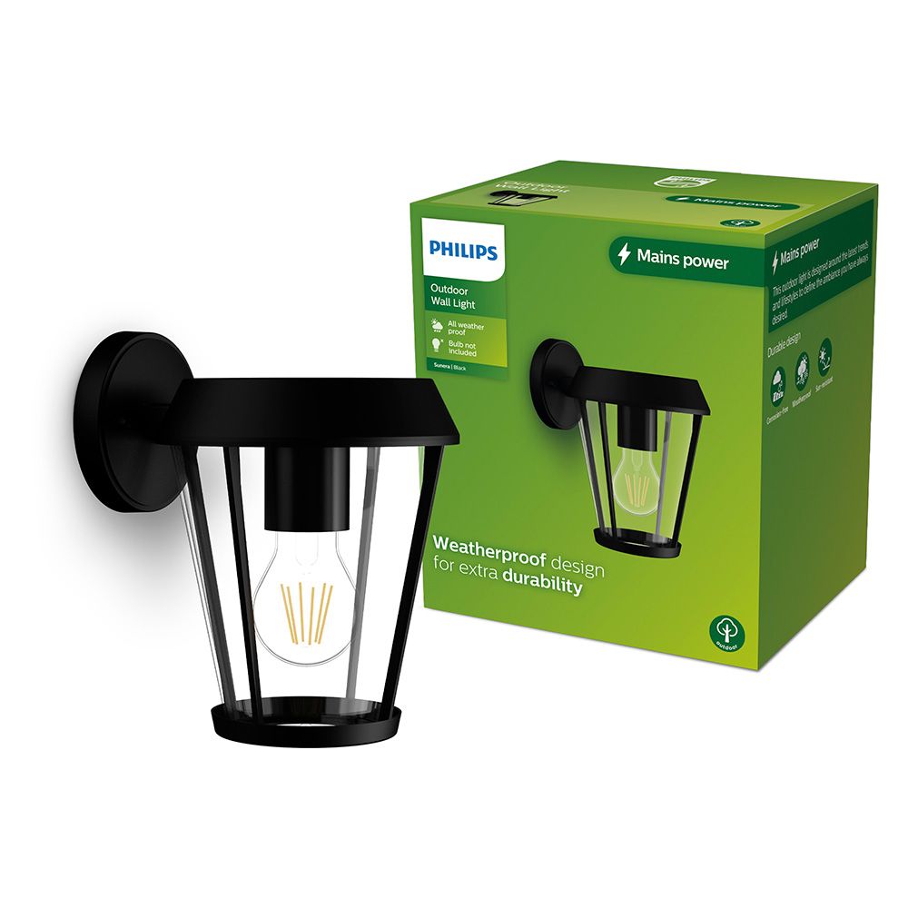 Candeeiro de parede exterior sunera E27 25 W sem lâmpada, preto, com LUZ para baixo - Image 2