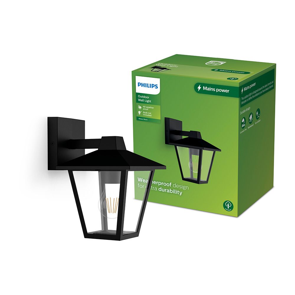 Candeeiro de parede exterior kinno E27 25 W sem lâmpada, preto, LUZ para baixo - Image 2