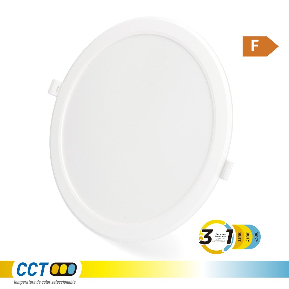 Downlight LED de encastrar, redondo, 18 W, 3CCT, 1820 LM, embelhecedor branco, Ø22,3 cm