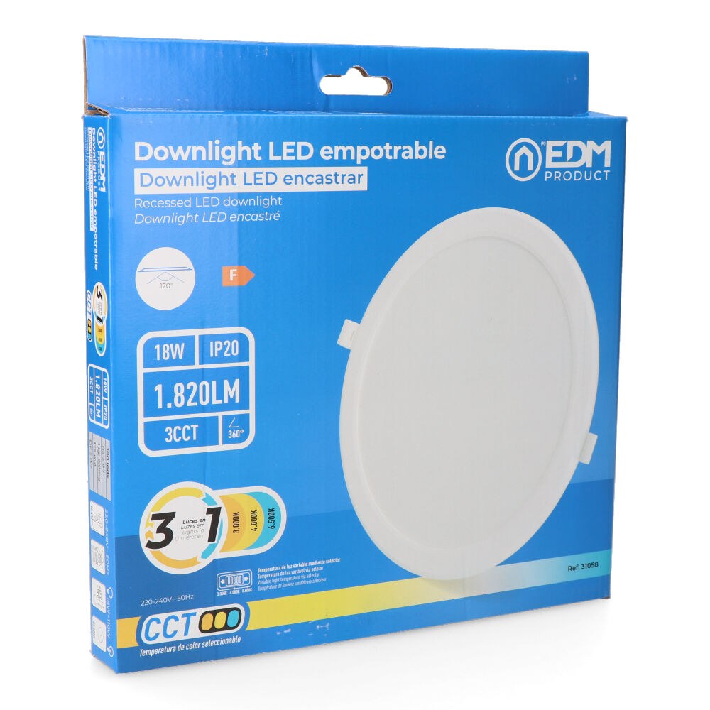 Downlight LED de encastrar, redondo, 18 W, 3CCT, 1820 LM, embelhecedor branco, Ø22,3 cm - Image 2