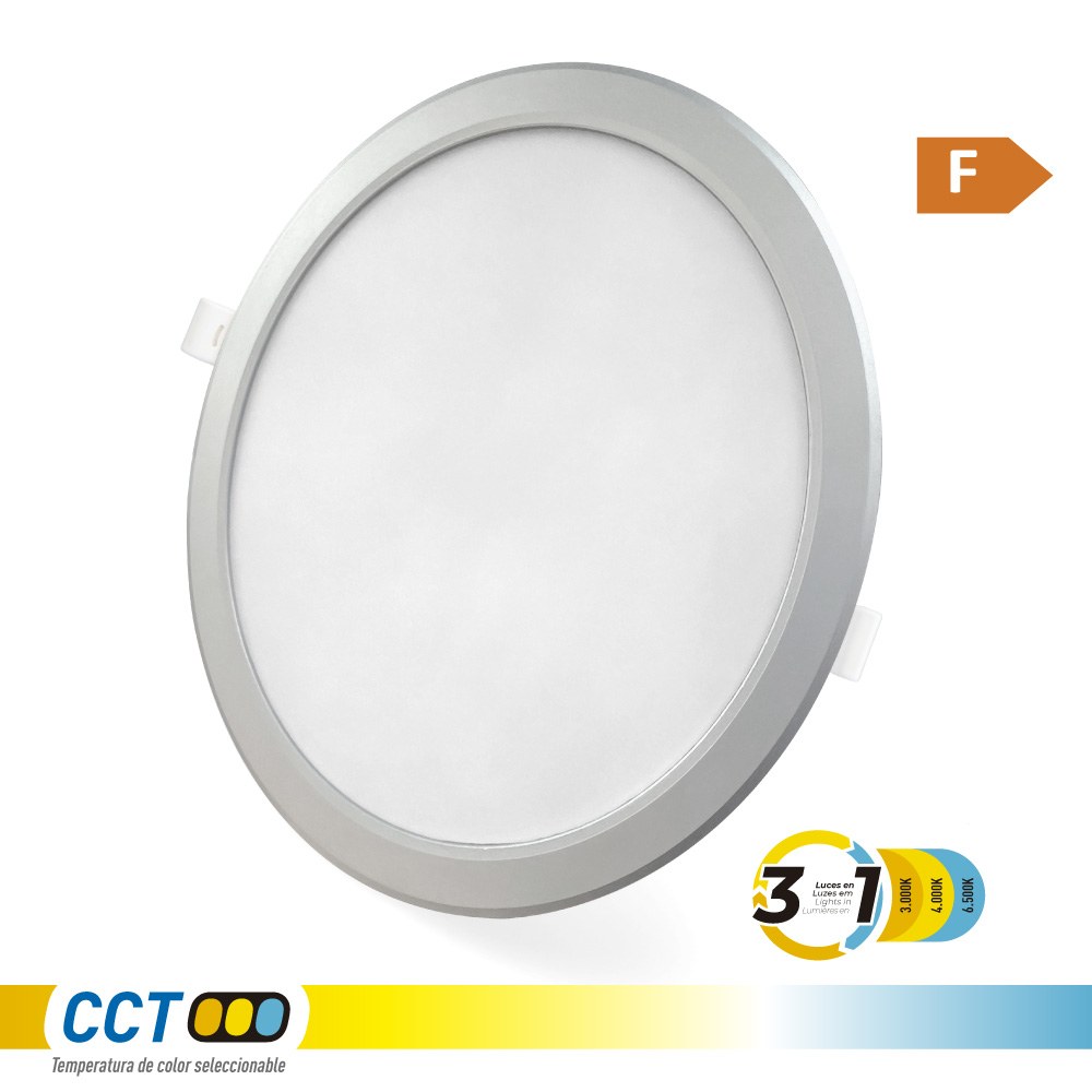 Downlight LED de encastrar, redondo, 18 W, 3CCT, 1820 LM, embelhecedor alumínio, Ø22,3 cm