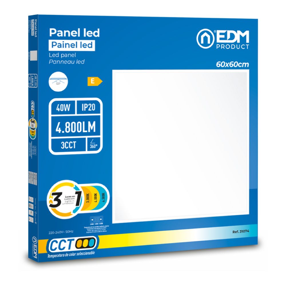EDM Painel de LED, 40 W, 3 CCT (3000-4000-6500 K), 4800 lm, 595 x 595 x 28 mm - Image 2