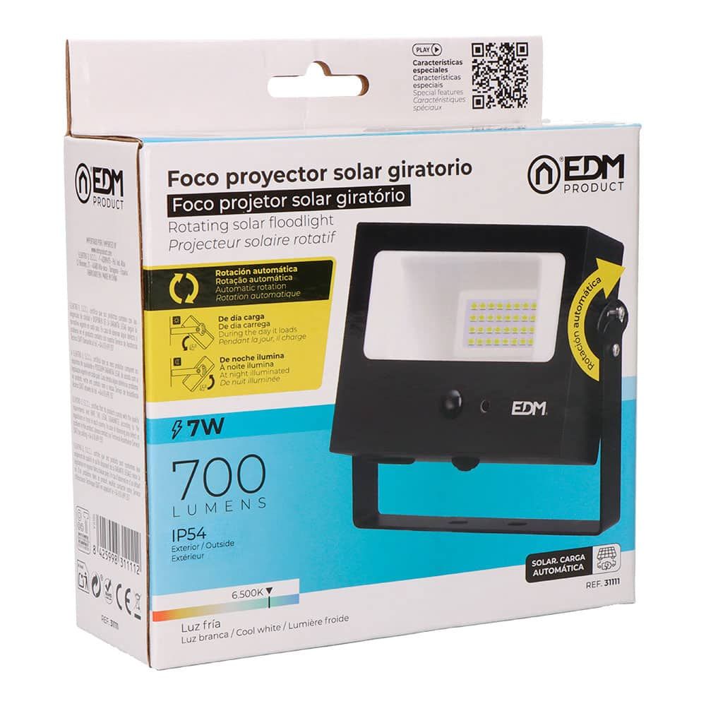 Projetor solar autobasculante, 7 W, 700 LM, 6500 K, com sensor de movimento, preto - Image 5