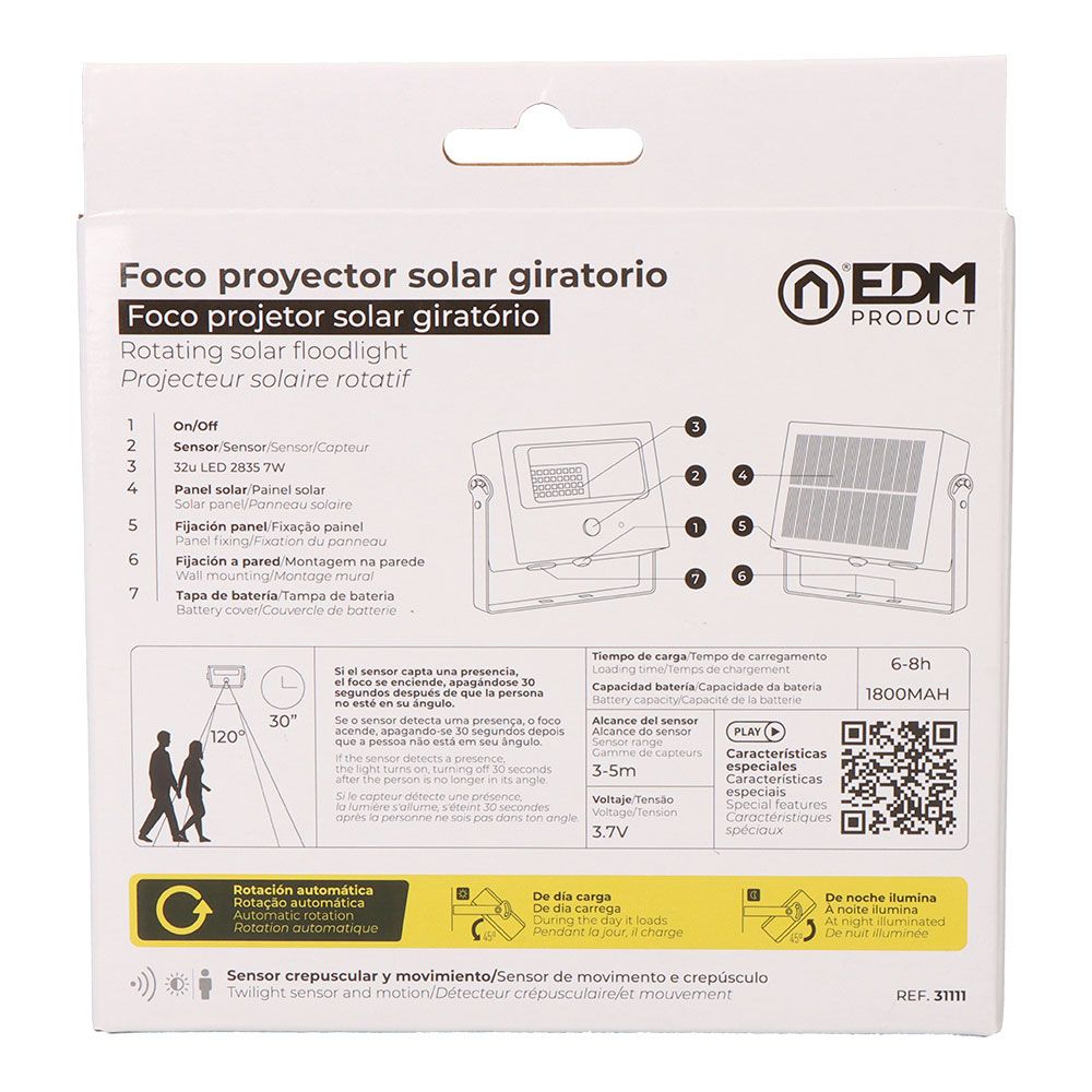 Projetor solar autobasculante, 7 W, 700 LM, 6500 K, com sensor de movimento, preto - Image 6