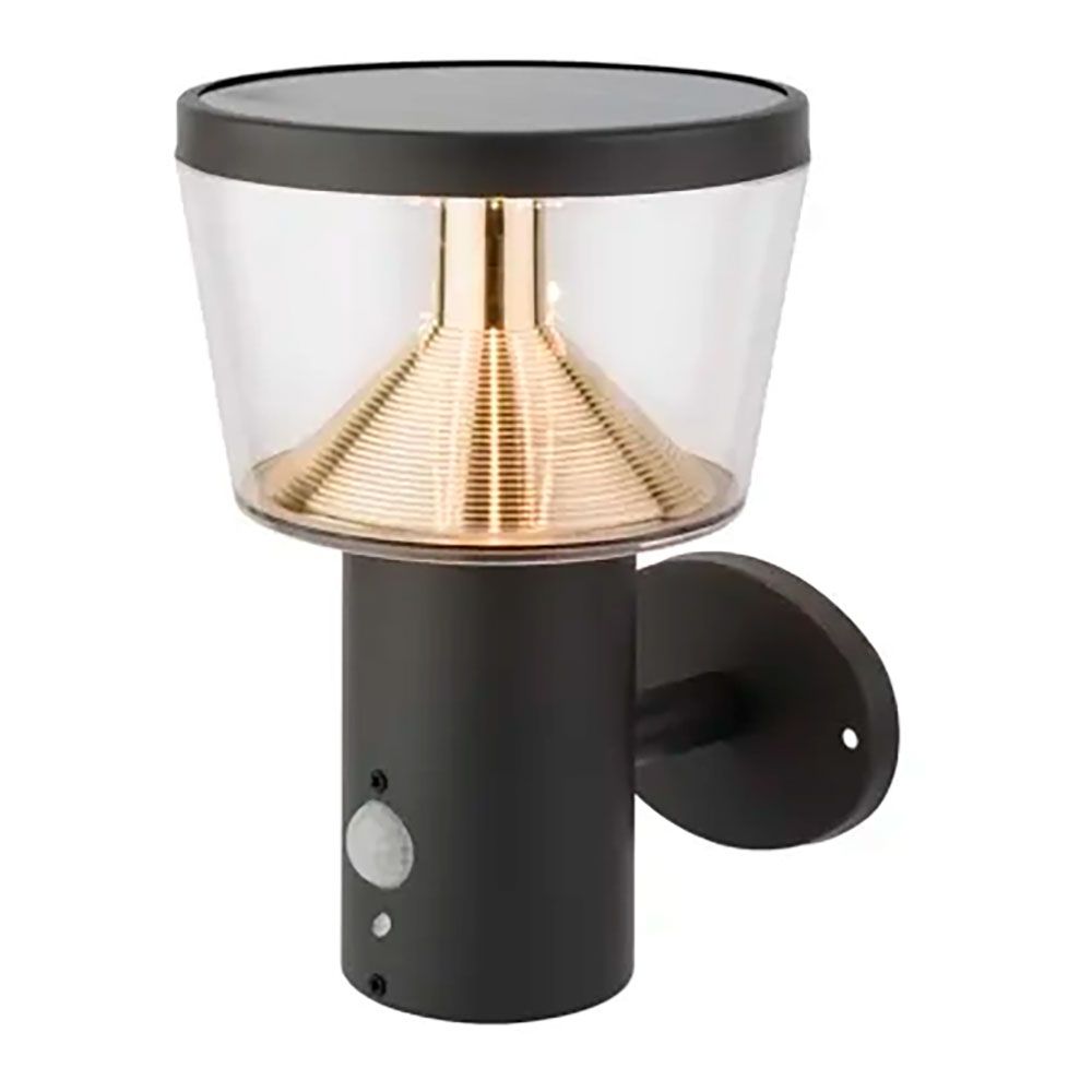Aplique solar de parede com sensor de movimento, LUZ fixa, 40 leds, 600 IM, antracite, Ø16 x 17 x 23 cm