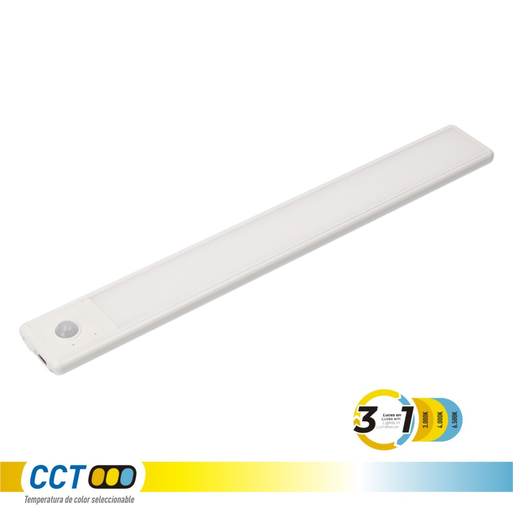 Régua LED regulável e recarregável com sensor, magnética, 2,5 W, 3CCT, 2200 MAH, 14 x 40 x 606 mm
