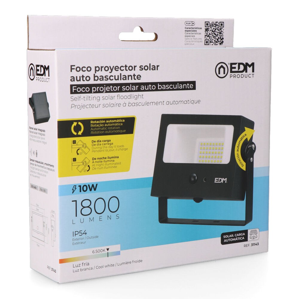 Projetor solar autobasculante, 10 W, 1800 LM, 6500 K, com sensor de movimento, preto - Image 5