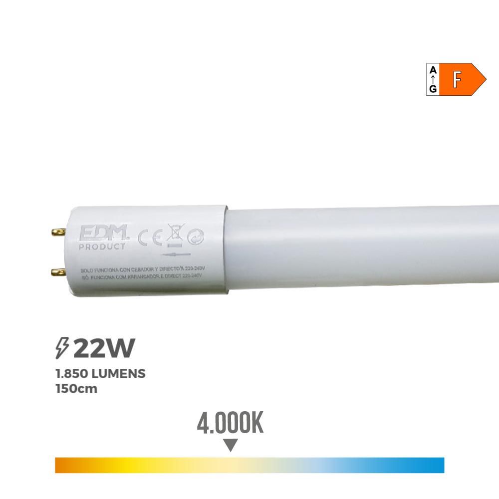 EDM Tubo LED T8 22 w 2400 lm 4000 k luz natural (eq.58w) ø2,6 x 150 cm