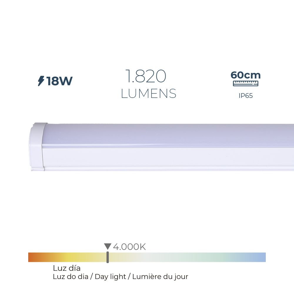Régua LED 18 W 4000 K daylight 1.820 LM 60 x 4,6 x 5,1 cm