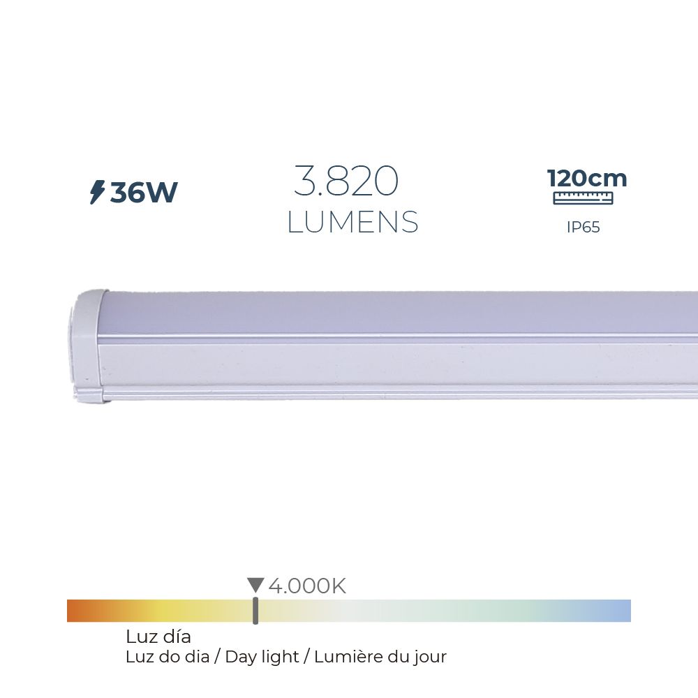 Régua LED 36 W 4.000 K daylight 3.820 LM 120 x 4,6 x 5,1 cm