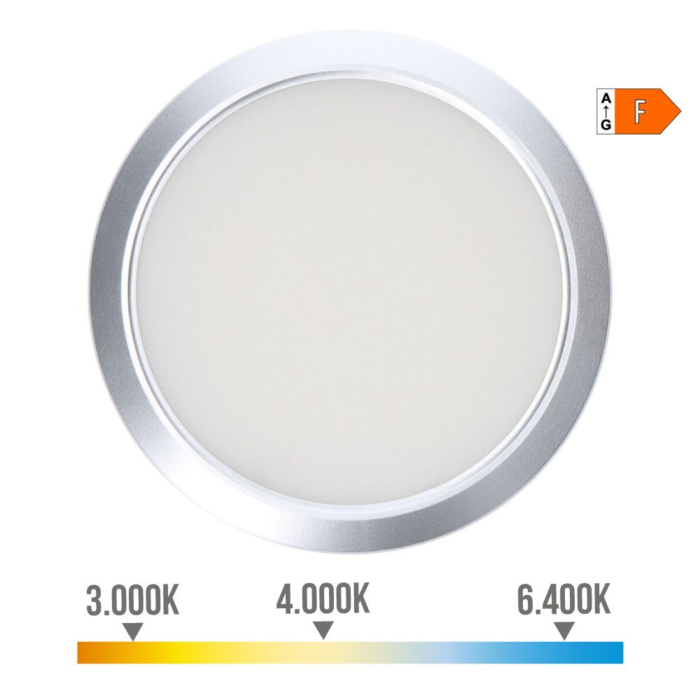 Downlight LED ajustável de superfície/embutição 20 W 2050 LM, estrutura cromada, 3 CCT, Ø22,5 cm