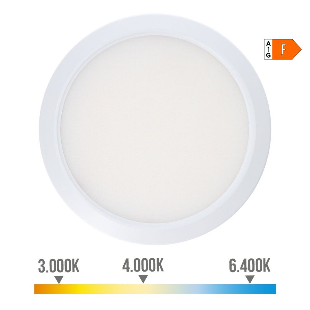 Downlight ajustável LED superfície/embutir 20 W 2050 LM, moldura branca, 3CCT, Ø22,5 cm