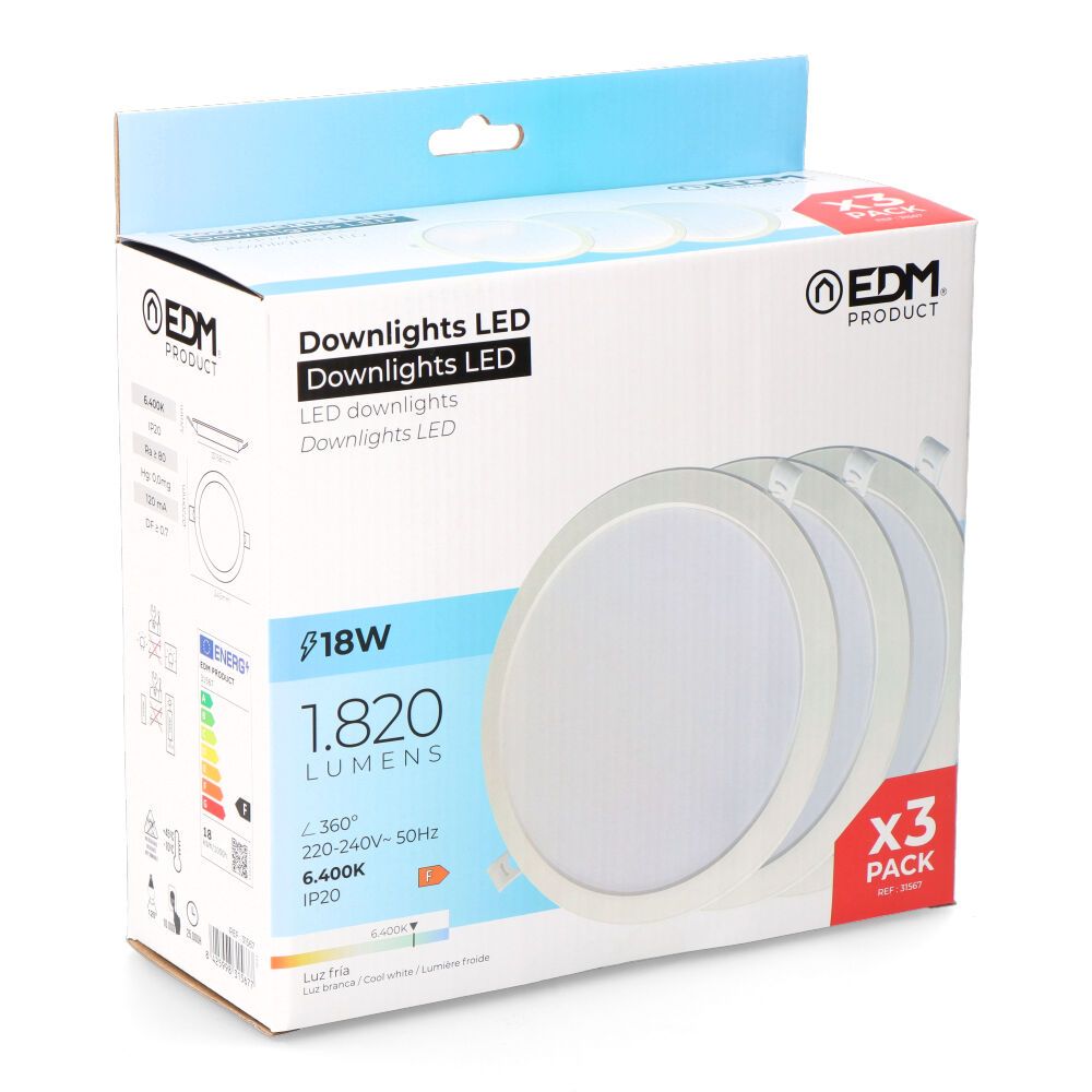 Pack 3 downlights LED 18W, LUZ fria 6400K - Image 4