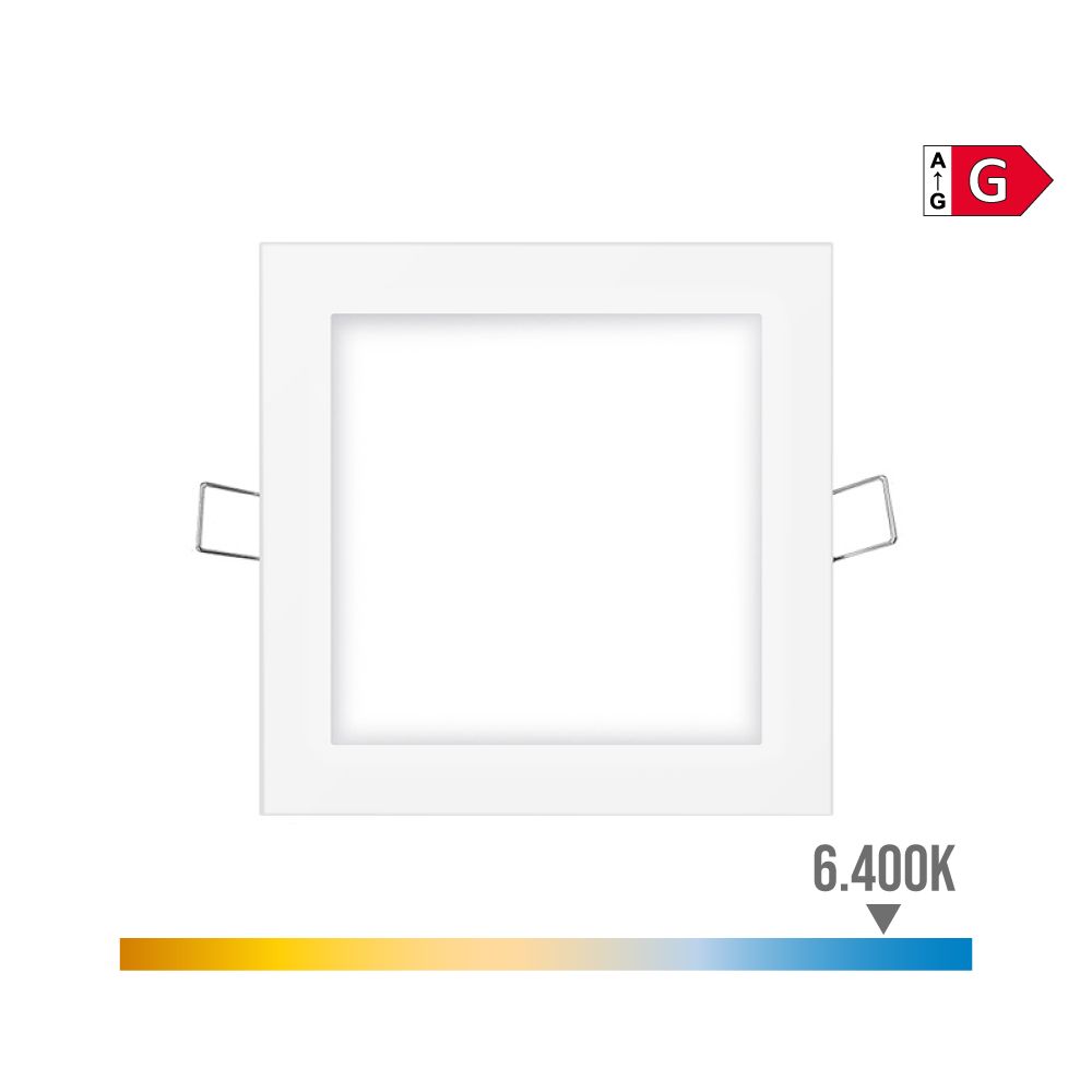 Mini downlight LED quadrado de encastrar 6W 6400K LUZ fria COR branco 11,7x11,7cm EDM
