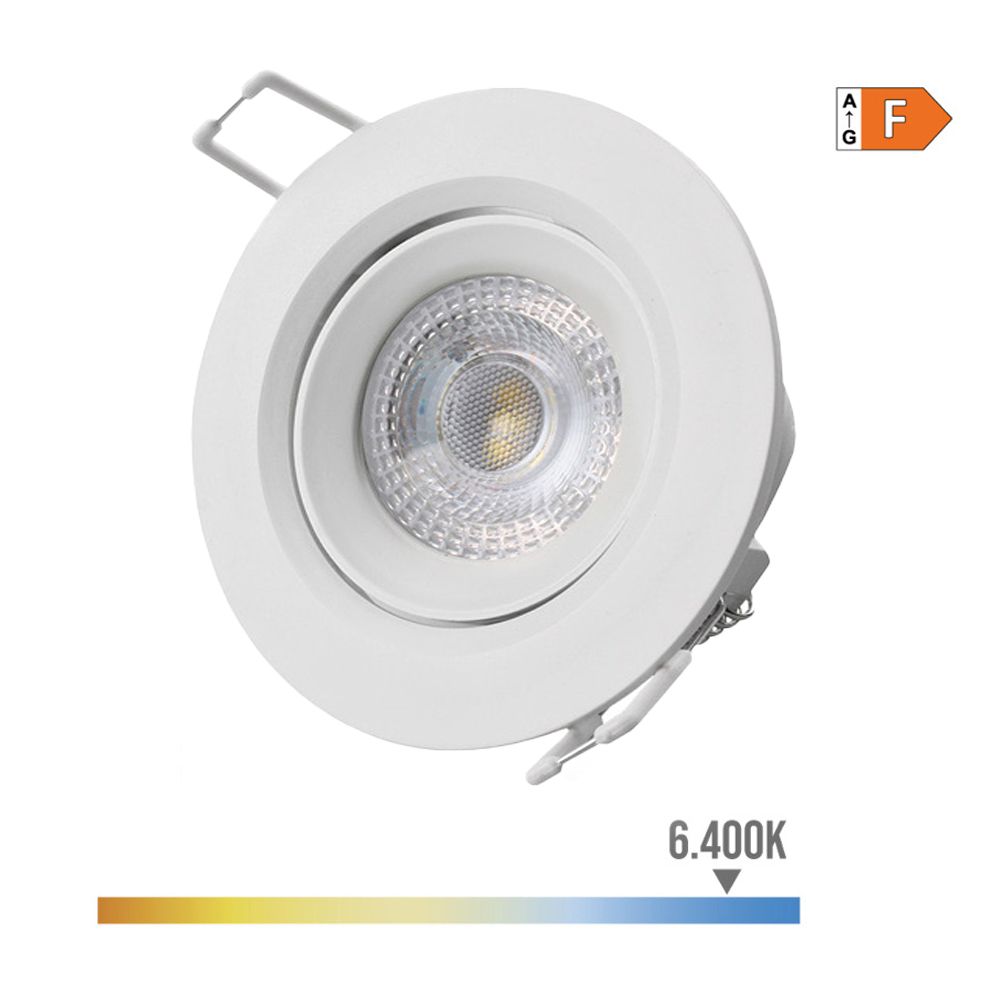 Downlight LED redondo de encastrar 5W 6400K LUZ fria ARO branco Ø9cm