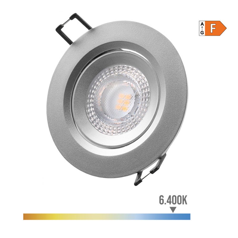 Downlight LED redondo de encastrar 5W 6400K LUZ fria ARO cromado Ø9cm EDM