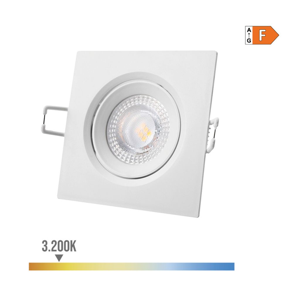 Downlight LED quadrado de encastrar 5W 3200K LUZ quente ARO branco 9x9cm EDM
