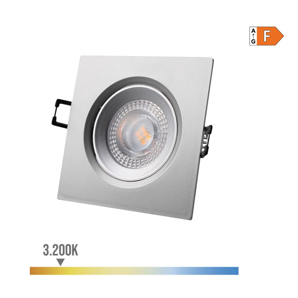 Downlight LED quadrado de encastrar 5W 3200K LUZ quente ARO cromado 9x9cm EDM