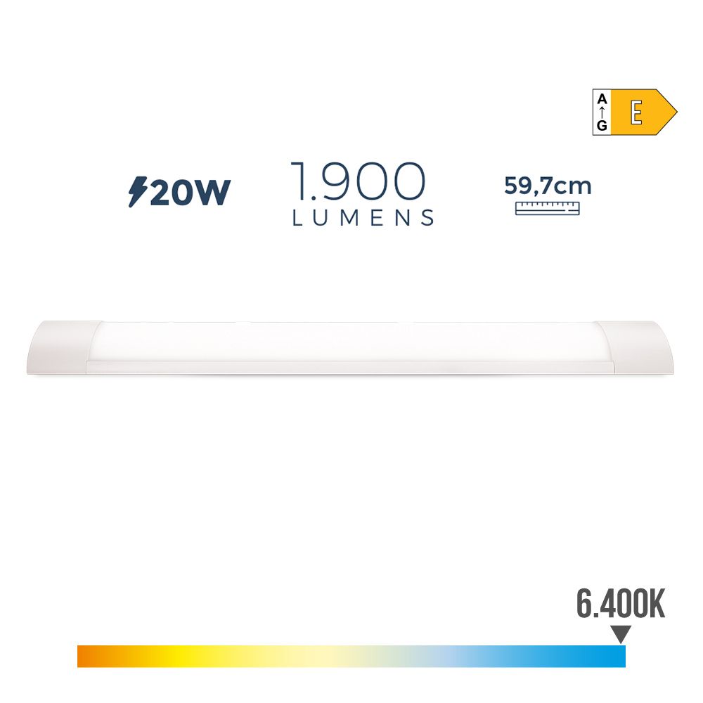 Armadura eletrónica LED 20 W 6500 K LUZ fria 1900 LM 59,7 x 3,1 x 8 cm